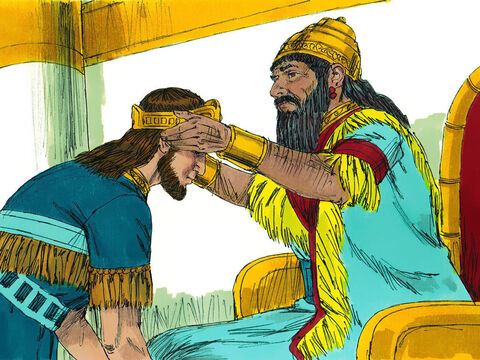 Zamiast Jojakina Nebukadnessar ustanowił królem jego stryja Mattaniasza. Zmienił przy tym jego imię na Sedecjasz. – Slajd 26
