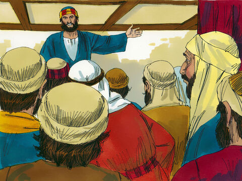 Pewnego dnia zebrało się około 120 wierzących. Wtedy Piotr wstał i powiedział, że należy znaleźć kogoś, kto zastąpi Judasza w gronie apostołów. Wskazał również, że to zostało zapowiedziane w księdze Psalmów: „Niech siedziba jego stanie się pusta i niech nikt nie mieszka w niej” oraz: „A urząd jego niech weźmie inny” (Psalmy 69:26 – Slajd 7