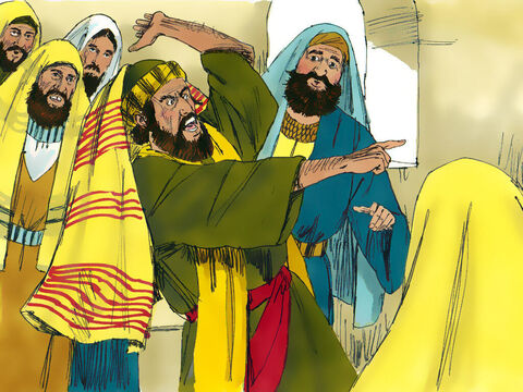 W synagodze był człowiek mający nieczystego ducha, który zaczął donośnym głosem krzyczeć: „Przestań! Czego chcesz od nas, Jezusie z Nazaretu! Czy przyszedłeś nas zniszczyć? Wiem, kim jesteś: Świętym Bożym”. – Slajd 3