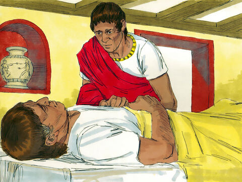 Pewien setnik rzymski miał sługę, którego bardzo cenił. Sługa ten zachorował, leżał sparaliżowany, bardzo cierpiał i był bliski śmierci. – Slajd 1