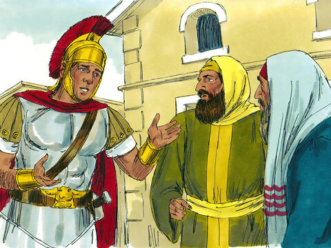 Kiedy setnik usłyszał o Jezusie, posłał do niego starszych żydowskich, prosząc Go, aby przyszedł i uratował jego sługę.<br/> – Slajd 3