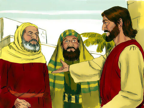 Jeśli Jezus powie, że nie trzeba płacić, to Rzymianie go aresztują i zabiją. Jezus przejrzał ich zamiary, dlatego powiedział: „Pokażcie mi monetę, którą płaci się podatek!”. – Slajd 8