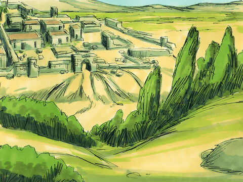 Betania znajdowała się trzy kilometry od Jerozolimy. Jezus często odwiedzał ich dom, gdy przebywał w tej okolicy. – Slajd 2