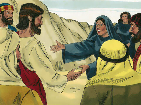 Kiedy przyszli do Betanii, dowiedzieli się, że Łazarz rzeczywiście umarł i jego ciało już od czterech dni leży w grobie. Gdy Marta dowiedziała się, że przybył tam Jezus, wyszła Mu naprzeciw. Maria jednak została w domu. – Slajd 7