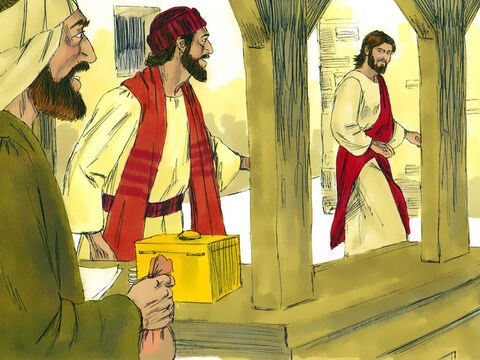 Jezus podszedł do Mateusza i powiedział: „Chodź, zostań moim uczniem!”. Mateusz natychmiast wstał, zostawił wszystko i poszedł za Jezusem. – Slajd 3