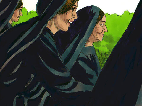 Kobiety śpieszyły się, aby przekazać uczniom tę radosną wiadomość. Uczniowie nie uwierzyli im jednak. A Piotr i Jan pobiegli do grobu, aby sprawdzić, co się stało. – Slajd 9