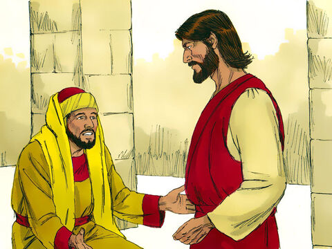 Pewien mężczyzna przyszedł do Jezusa, upadł na kolana i zapytał Go: „Nauczycielu dobry! Co mam robić, aby osiągnąć życie wieczne?”. – Slajd 1