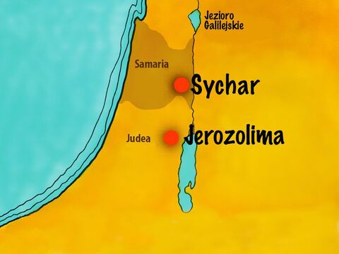 W południe Jezus i Jego uczniowie przybyli do studni, która znajdowała się na obrzeżach miasta Sychar. – Slajd 2
