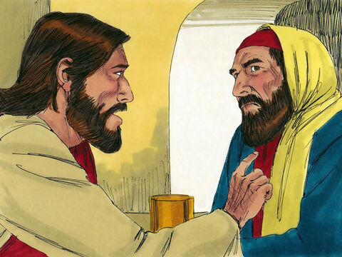 A Jezus znał jego myśli, dlatego powiedział:  „Szymonie, chciałbym ci coś opowiedzieć”. „Dobrze nauczycielu, mów!” – odpowiedział Szymon. – Slajd 6