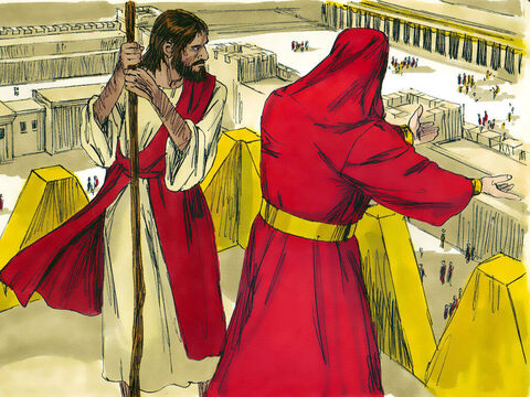 Potem diabeł przeniósł Go do Jerozolimy, postawił na szczycie świątyni i powiedział: „Skoro jesteś Synem Bożym, rzuć się w dół. Napisano bowiem:"... – Slajd 4