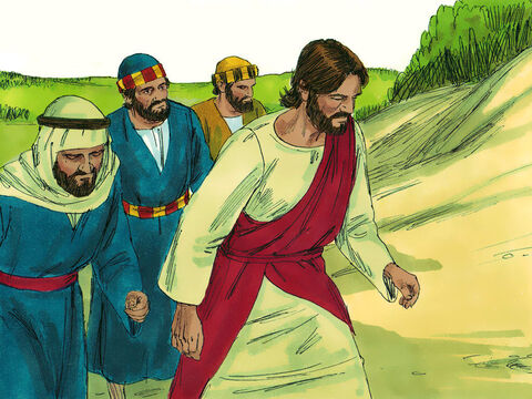 Jezus zabrał Piotra, Jana i Jakuba na wysoką górę, aby się modlić. Tam mogli być sami. – Slajd 1