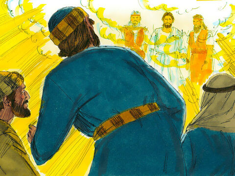 Nie zdążył dokończyć tych słów, gdy pojawił się obłok i zakrył ich wszystkich. Uczniowie przerazili się. Z obłoku zaś odezwał się głos: „To jest mój Syn wybrany, Jego słuchajcie! Kiedy zapadła cisza, pozostał już tylko sam Jezus i uczniowie”. – Slajd 7