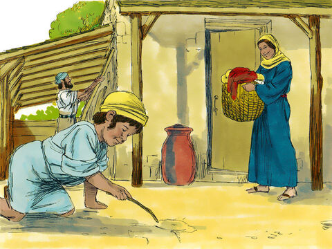 Jezus dorastał w miasteczku Nazaret. Opiekowali się Nim Jego matka Maria i Józef. – Slajd 1