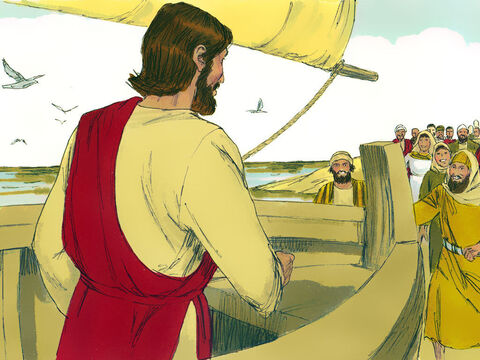 Kiedy wysiedli z łodzi, mieszkańcy tego obszaru rozpoznali Jezusa i zaczęli przynosić do Niego wszystkich chorych. A ci, którzy dotknęli się chociaż brzegu Jego szaty, byli uzdrawiani. – Slajd 12