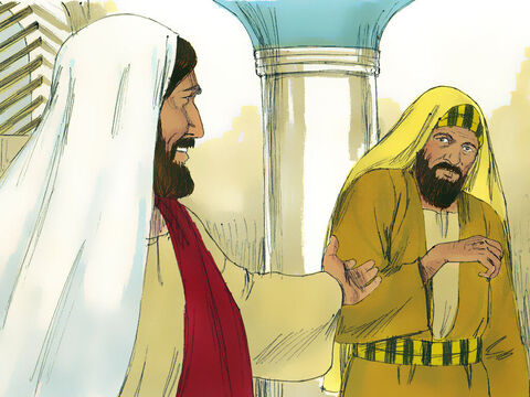 Potem Jezus rozejrzał się wokół po wszystkich i polecił choremu: „Wyciągnij rękę!”. – Slajd 9