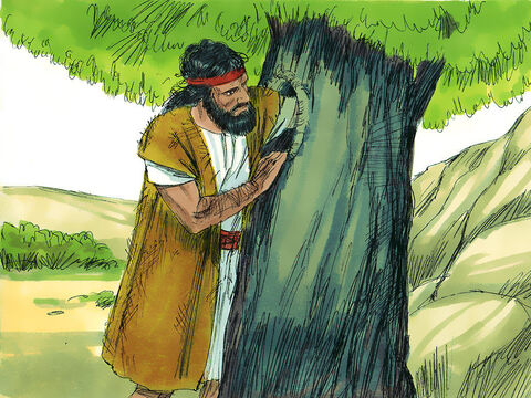 Jan Chrzciciel mieszkał na pustyni. Nosił ubranie z wielbłądziej sierści przepasane skórzanym pasem. Żywił się szarańczą i miodem dzikich pszczół. – Slajd 1