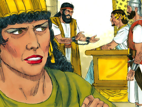 Herodiada była wściekła na Jana i nakłoniła Heroda, aby go aresztował. Uwięziono go w twierdzy, niedaleko Morza Martwego. Król czasem wzywał do siebie Jana z celi, zadawał mu pytania na temat wiary i był zdumiony jego odpowiedziami. Widział, że jest to człowiek Boży, sprawiedliwy i święty. Chronił go więc, obawiając się skazać go na śmierć. – Slajd 4