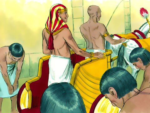 Faraon kazał też obwozić Józefa na swoim drugim rydwanie i wołano przed nim: „Na kolana!”. – Slajd 13