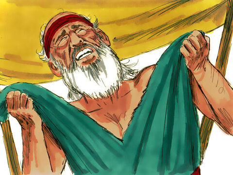 Jakub wpadł w rozpacz. Rozdarł swoje szaty, ubrał wór pokutny i opłakiwał Józefa. Nikt nie był w stanie go pocieszyć. Powtarzał ciągle: „Pogrążony w płaczu zejdę do mego syna do grobu”. – Slajd 17