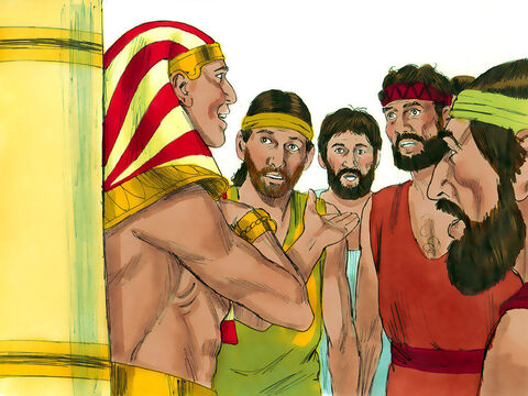„Ja jestem Józef, wasz brat, którego sprzedaliście do Egiptu” – powiedział. A bracia tak bardzo się przestraszyli, że nie byli w stanie wypowiedzieć ani jednego słowa. – Slajd 14