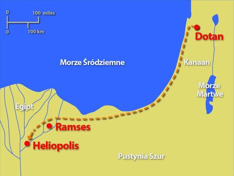 Mapa pokazuje najbardziej prawdopodobną trasę do Egiptu, którą musiał pokonać Józef. – Slajd 17