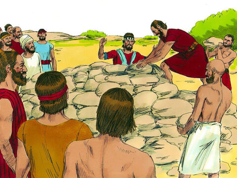 Potem Izraelici wznieśli nad nimi wielki stos kamieni. Wtedy Pan zaniechał swego gwałtownego gniewu. Miejsce to nazwano doliną Akor, czyli doliną Utrapienia i tak nazywa się do dnia dzisiejszego. – Slajd 15