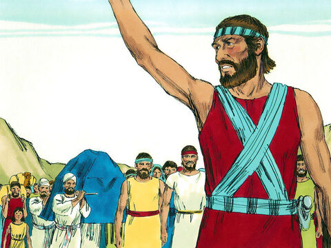 Wczesnym rankiem Jozue poprowadził Izraelitów nad brzeg rzeki Jordan, gdzie rozbili obóz. – Slajd 1