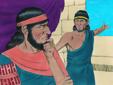 Zwiadowcy jednak zostali zauważeni i doniesiono o tym królowi Jerycha. Ten posłał żołnierzy do domu Rachab, aby aresztować szpiegów. – Slajd 9