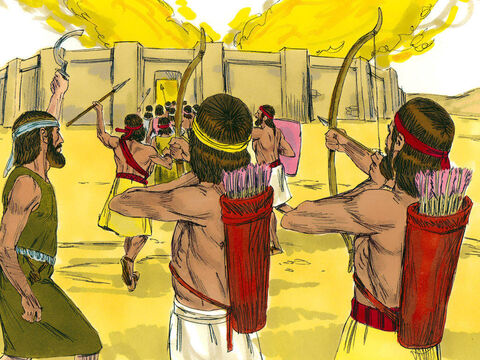 Później Izraelici pod dowództwem Jozuego zdobyli i zniszczyli miasto Makkeda. – Slajd 14