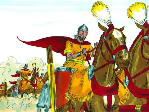 Król Jozjasz zignorował to ostrzeżenie i wyruszył do bitwy na czele swoich żołnierzy. – Slajd 26