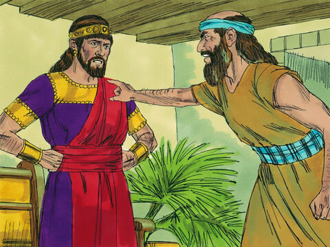 Pan posłał do króla Zachariasza, syna Jehojady. Ten ogłosił ludowi: „Ponieważ opuściliście Pana, On was także opuści!”. Ta wiadomość bardzo rozzłościła Joasza, dlatego rozkazał złapać i ukamienować Zachariasza. – Slajd 11