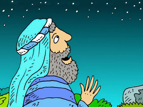Dawno temu, Bóg dał Abramowi szczególną obietnicę. „Popatrz na te wszystkie gwiazdy. Jest ich zbyt wiele, by dało się je policzyć” – powiedział. – Slajd 1
