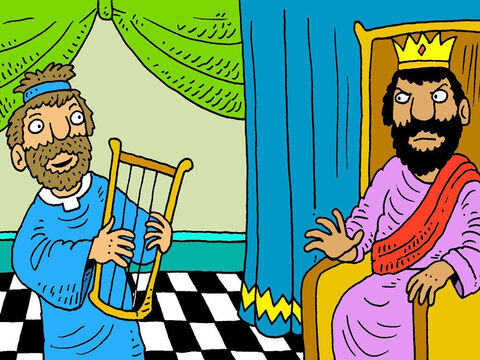 Król Saul widział, jak dzielny był Dawid, walcząc z olbrzymem Goliatem, więc wysłał go ze swoimi żołnierzami, by walczył z armią filistyńską. – Slajd 2