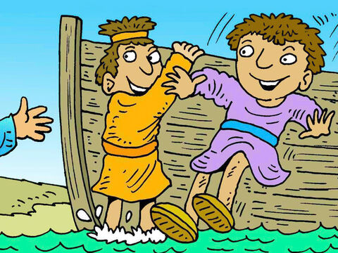Jakub i Jan byli na morzu Galilejskim w swojej łodzi, łowiąc ryby ze swoim ojcem Zebedeuszem, kiedy Jezus wezwał ich, aby poszli za Nim. Od razu zdecydowali się pójść. – Slajd 3