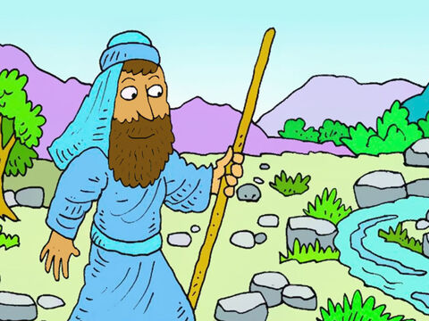Wkrótce wszyscy byli spragnieni.  Bóg zatroszczył się jednak o Eliasza. Posłał go daleko, by zamieszkał nad kamienistym strumieniem. – Slajd 2