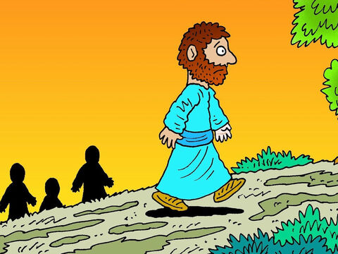 Jezus był smutny, ponieważ wiedział, że wkrótce umrze na krzyżu. Zabrał Piotra, Jakuba i Jana do sadu oliwnego w ogrodzie Getsemane, aby się modlić. – Slajd 2
