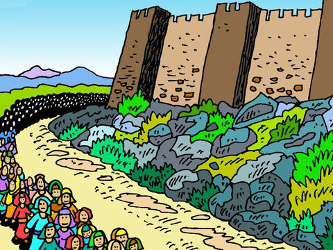 Widziała, jak Izraelici chodzili wokół zewnętrznego muru, raz dziennie, przez sześć dni. – Slajd 6