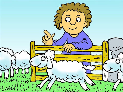 Wieczorem pasterz policzył wszystkie swoje owce. Było ich tylko dziewięćdziesiąt dziewięć! Jedna owieczka się zgubiła! – Slajd 4