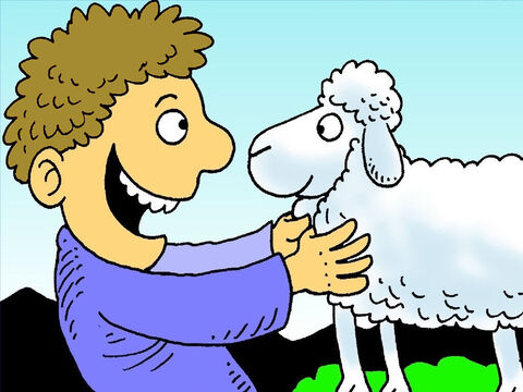 Pasterz usłyszał małą owieczkę. <br/>„Tak się cieszę, że cię znalazłem! – powiedział. – Jesteś moją cenną owieczką”. <br/>Jezus to samo czuje w stosunku do ciebie! – Slajd 8