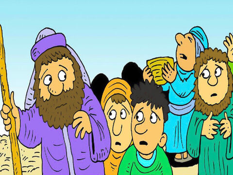 Dzieci Izraela poszły za Mojżeszem na pustynię, ale nie było tam nic do jedzenia. „Powinniśmy byli zostać w Egipcie” – mówili. – Slajd 1