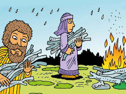 Znaleźli drewno, aby rozpalić ogień, ogrzać się i wysuszyć. Paweł też pomagał zbierać patyki w strugach deszczu. – Slajd 2
