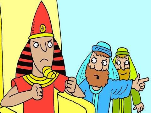 Bóg wysłał Mojżesza i Aarona, aby powiedzieli faraonowi, by pozwolił Jego ludowi wrócić do domu.<br/>„ Jeśli odmówisz – powiedział Aaron – Bóg będzie zsyłać na was straszne plagi, dopóki się nie zgodzisz”. Jednak faraon był uparty i nie chciał słuchać. – Slajd 3
