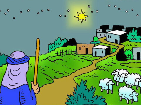 W noc, kiedy Jezus narodził się w Betlejem, na pobliskich polach przebywali pasterze. Siedzieli cicho i pilnowali swoich owiec, aby były bezpieczne. – Slajd 2