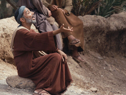 W okolicach Jerycha Jezus uzdrawia Bartymeusza, niewidomego żebraka. (Marka 10:46-52, Łukasza 18:35-43) – Slajd 5