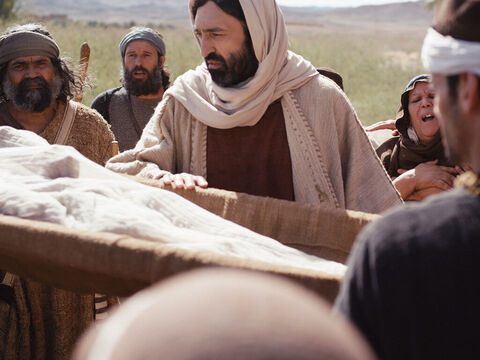 Jezus wskrzesza syna wdowy z Nain. (Łukasza 7:11-17) – Slajd 8