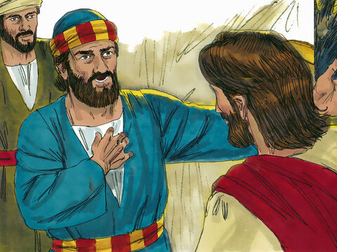 W czasie kolacji Piotr zarzekał się: „Panie, ja cię nigdy nie opuszczę. Nawet jeśli inni odejdą. Jestem gotów pójść z Tobą do wiezieniu lub na śmierć”. A Jezus opowiedział: „Piotrze, dziś jeszcze zanim kogut zapieje, trzy razy zaprzeczysz, że mnie znasz. Potem opuścili ten dom i udali się miejsca, które nazywano Ogrodem Getsemane”. – Slajd 18