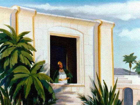 Pewnego dnia król Achab, władca Izraela, odwiedził swój letni pałac w Jizreel. Patrząc na ogród, podziwiał wszystkie piękne rzeczy, które posiadał. – Slajd 1