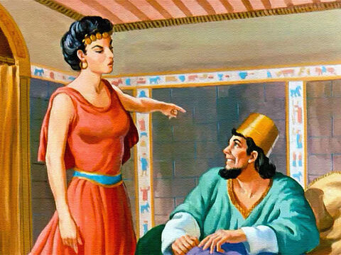 Kiedy królowa Izebel otrzymała wiadomość, że Nabot nie żyje, powiedziała Achabowi: „Idź, weź w posiadanie winnicę, której Nabot nie chciał ci sprzedać, bo on nie żyje”. – Slajd 26