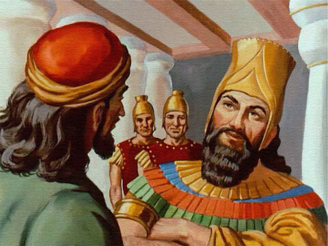 Królowi Dariuszowi taka propozycja bardzo schlebiała. Nie przyszło mu nawet do głowy, że Daniel mógł zostać pominięty w planowaniu nowego prawa, więc podpisał dekret i uczynił go prawem. – Slajd 16