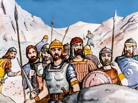 Filistyni byli pewni swojego zwycięstwa nad Izraelem, ale oto ich bohater nie żył, więc stracili ochotę do walki. – Slajd 14